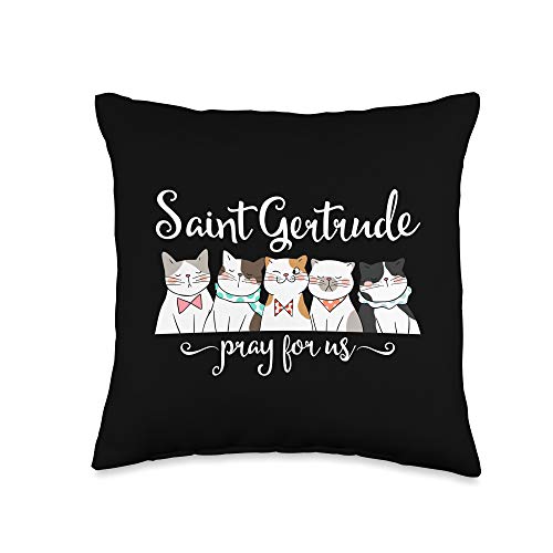 Happy Catholics St. Gertrude of Nivelles Patron Saint of Cats Lovers Gifts Throw Pillow, 16x16, Multicolor