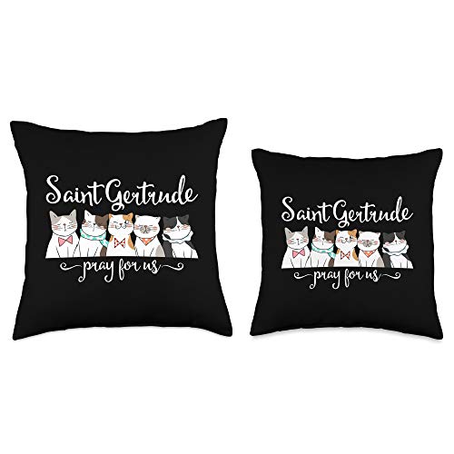 Happy Catholics St. Gertrude of Nivelles Patron Saint of Cats Lovers Gifts Throw Pillow, 16x16, Multicolor