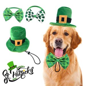 vehomy pet dog saint patrick's day costume - green dog top hat and 2pcs shamrock dog saint patrick's day bow tie collars for dogs cats puppy kitten (3pcs)