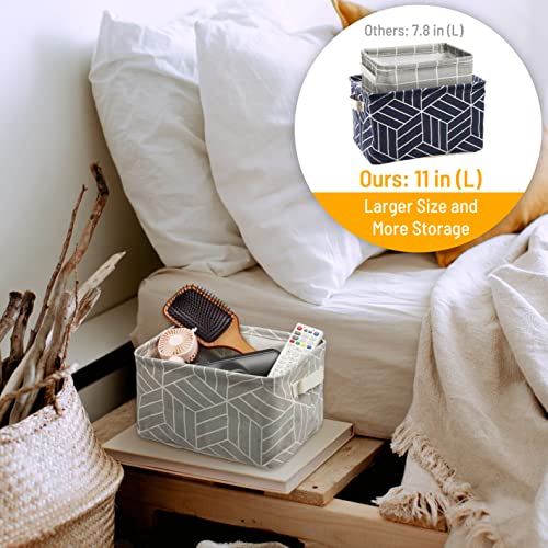 6 Pcs Storage Basket Foldable Cube Fabric Bins Square Mini Box Receive Organizer Rectangle Canvas with Handles for Nursery Home Office Kids Toys Books Small 11x8x6.3 inch Grey