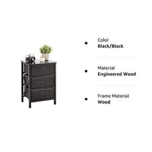 mDesign 3 Drawer Foldable Dresser Storage Unit - Wood Frame, Easy Pull Fabric Bins - Farmhouse Organizer Unit for Household Storage Bedroom, Hallway, Entryway, Closets - Black