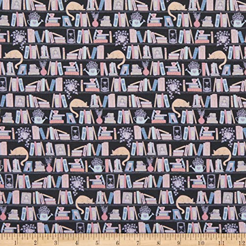 Camelot Fabrics Literary Shelfie Fabric, Charcoal