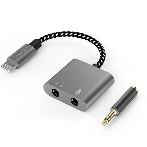 Cubilux Lightning to 3.5mm TRS Microphone Adapter with Headphone Jack Compatible with iPhone 14 Pro Max 14 Plus/13/12/11/SE 2/Xr/Xs Max/8/7, 1/8” Audio & MIC Splitter for Old iPad (Lightning Version)