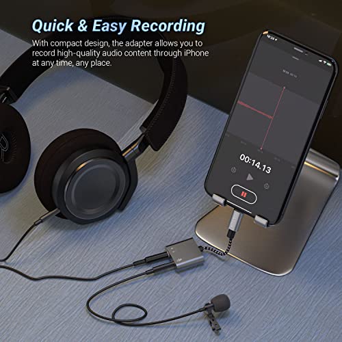 Cubilux Lightning to 3.5mm TRS Microphone Adapter with Headphone Jack Compatible with iPhone 14 Pro Max 14 Plus/13/12/11/SE 2/Xr/Xs Max/8/7, 1/8” Audio & MIC Splitter for Old iPad (Lightning Version)