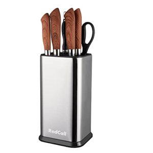 universal knife block without knives,modern knife holder for kitchen counter,stainless steel knife organizer with scissors slot & sharpening rod,space saver rectangular blocks & storage - (silver)