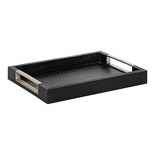 Kate and Laurel Heller Modern Rectangular Tray, 12 x 16, Black, Wood Tray for Storage and Display