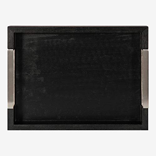 Kate and Laurel Heller Modern Rectangular Tray, 12 x 16, Black, Wood Tray for Storage and Display