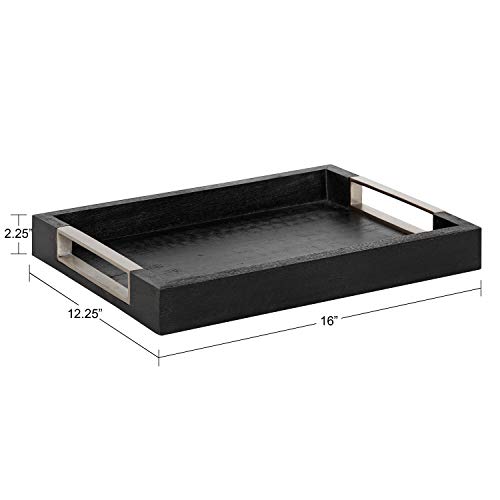 Kate and Laurel Heller Modern Rectangular Tray, 12 x 16, Black, Wood Tray for Storage and Display