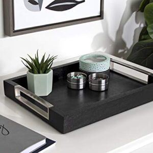 Kate and Laurel Heller Modern Rectangular Tray, 12 x 16, Black, Wood Tray for Storage and Display