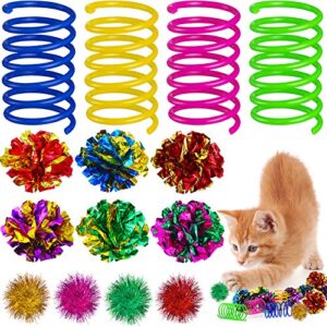 36 pieces cat spiral spring christmas toys assorted color glitter balls sparkle small pom pom balls colorful kitten crinkle toys cat mylar balls with rustle sound for cats kittens playing interacting