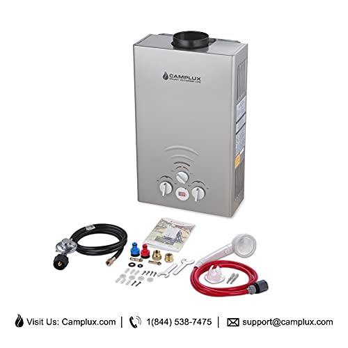 Portable Propane Tankless Water Heater, Camplux 2.11 GPM On Demand Camping Gas Water Heater, Gray