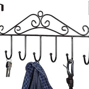 Over Door Hanger with 7 Hooks,Metal Over The Door Towel Hook,Decorative Overdoor Organizers,Hanging Storage Rack for Hat,Coats,Purses,Scarves,Clothes,Jackets,Belt,Bedroom,Bathroom,Closet (Black)