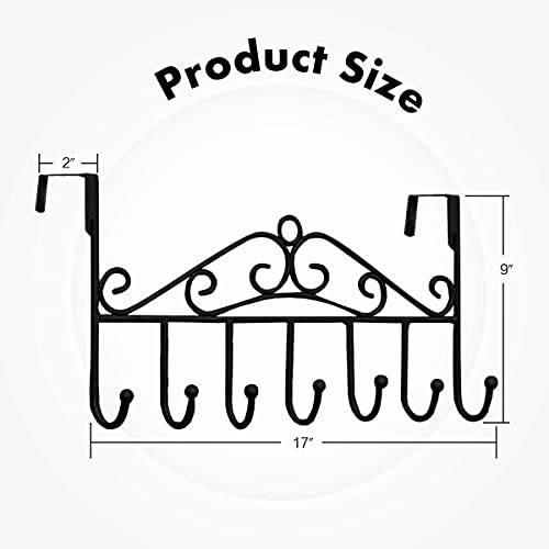 Over Door Hanger with 7 Hooks,Metal Over The Door Towel Hook,Decorative Overdoor Organizers,Hanging Storage Rack for Hat,Coats,Purses,Scarves,Clothes,Jackets,Belt,Bedroom,Bathroom,Closet (Black)