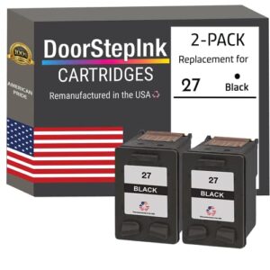 doorstepink remanufactured in the usa ink cartridge replacement for hp 27 black twin pack for hp printers deskjet 3320, 3322, 3420, 3425, 3450