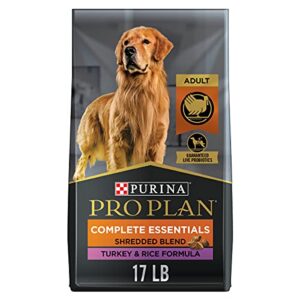 purina pro plan high protein dog food with probiotics for dogs, shredded blend turkey & rice formula - 17 lb. bag