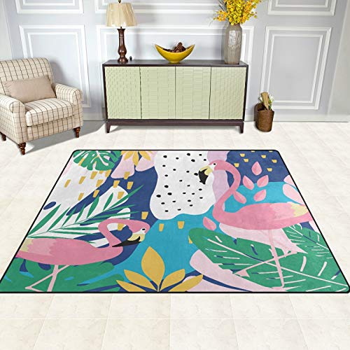 ALAZA Tropical Jungle Leaf Flamingo Bird Palm Tree Non Slip Area Rug 5' x 7' for Living Dinning Room Bedroom Kitchen Hallway Office Modern Home Decorative