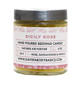 sicily rose hand-poured beeswax candle - all-natural, cotton braided wick, chemical-free, smokeless, cleans air, non-toxic, non-polluting, non-allergenic, handmade in usa