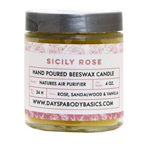 Sicily Rose Hand-Poured Beeswax Candle - All-Natural, Cotton Braided Wick, Chemical-Free, Smokeless, Cleans Air, Non-Toxic, Non-Polluting, Non-Allergenic, Handmade in USA