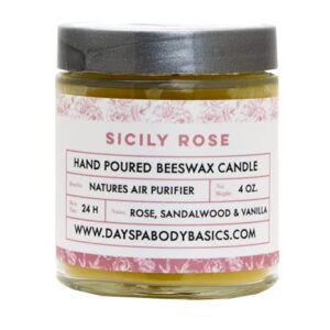 Sicily Rose Hand-Poured Beeswax Candle - All-Natural, Cotton Braided Wick, Chemical-Free, Smokeless, Cleans Air, Non-Toxic, Non-Polluting, Non-Allergenic, Handmade in USA