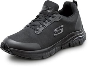 skechers work arch fit jake, men's, black, slip on athletic style, maxtrax slip resistant, soft toe work shoe (9.0 m)