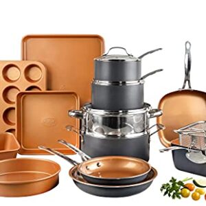 Gotham Steel Pro 20 Piece Pots & Pans Set | Hard Anodized Complete Cookware Set + Bakeware Set, Ultra Nonstick Ceramic Copper Coating, Chef Grade Quality, Metal Utensil Safe, Oven & Dishwasher Safe