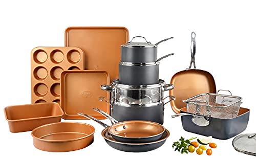 Gotham Steel Pro 20 Piece Pots & Pans Set | Hard Anodized Complete Cookware Set + Bakeware Set, Ultra Nonstick Ceramic Copper Coating, Chef Grade Quality, Metal Utensil Safe, Oven & Dishwasher Safe