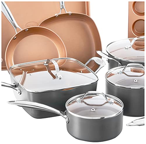 Gotham Steel Pro 20 Piece Pots & Pans Set | Hard Anodized Complete Cookware Set + Bakeware Set, Ultra Nonstick Ceramic Copper Coating, Chef Grade Quality, Metal Utensil Safe, Oven & Dishwasher Safe