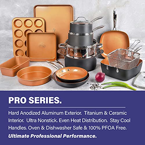 Gotham Steel Pro 20 Piece Pots & Pans Set | Hard Anodized Complete Cookware Set + Bakeware Set, Ultra Nonstick Ceramic Copper Coating, Chef Grade Quality, Metal Utensil Safe, Oven & Dishwasher Safe