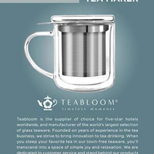 Teabloom Single-Serve Tea Maker - Double Wall Glass Cup with Infuser Basket and Lid for Steeping, Solista Brewing Mug (8 OZ)