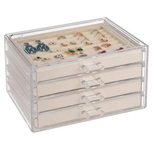 weiai acrylic jewelry organizer, clear jewelry box with 4 drawers, velvet display case storage for women, girls (beige)