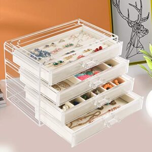 Weiai Acrylic Jewelry Organizer, Clear Jewelry Box with 4 Drawers, Velvet Display Case Storage for Women, Girls (Beige)