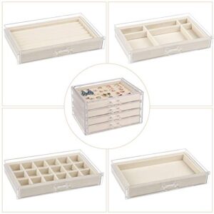 Weiai Acrylic Jewelry Organizer, Clear Jewelry Box with 4 Drawers, Velvet Display Case Storage for Women, Girls (Beige)