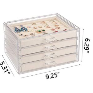 Weiai Acrylic Jewelry Organizer, Clear Jewelry Box with 4 Drawers, Velvet Display Case Storage for Women, Girls (Beige)