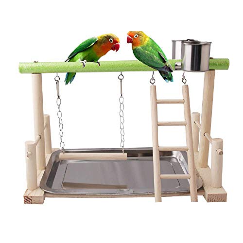 TangXSTAR Bird Training Rack Desktop Parrot Play Stand Cockatiel Playground Wood Playpen with Ladder Swing Toys Include a Tray for Parakeets African Conures Cockatiel Cockatoos Parrotlets Finch