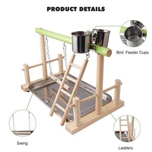 TangXSTAR Bird Training Rack Desktop Parrot Play Stand Cockatiel Playground Wood Playpen with Ladder Swing Toys Include a Tray for Parakeets African Conures Cockatiel Cockatoos Parrotlets Finch