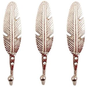 IndianShelf Vocalforlocal Handmade Silver Pack of 3 Entryway Farmhouse Iron Big Feathers Prong Wall Hooks Utility Hanger Coat Holder