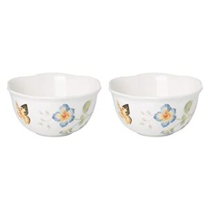 lenox 890914 butterfly meadow 2-piece porcelain dessert bowl set, blue, 4.75"