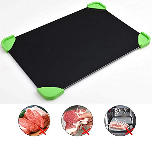 Happyyami Fast Defrosting Mat Fast Defrosting Tray Aluminum Rapid Thawing Plate Board Meat Defroster with 4 Silicone Corner Pad for Meat Pork Beef Fish Black 23x16. 5cm Food Holder Dish