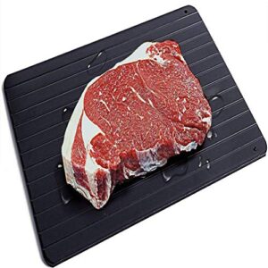 Happyyami Fast Defrosting Mat Fast Defrosting Tray Aluminum Rapid Thawing Plate Board Meat Defroster with 4 Silicone Corner Pad for Meat Pork Beef Fish Black 23x16. 5cm Food Holder Dish