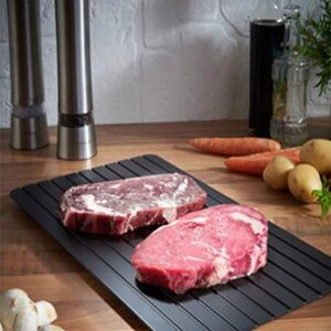 Happyyami Fast Defrosting Mat Fast Defrosting Tray Aluminum Rapid Thawing Plate Board Meat Defroster with 4 Silicone Corner Pad for Meat Pork Beef Fish Black 23x16. 5cm Food Holder Dish