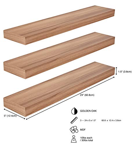 Kiera Grace kieragrace KG Maine Floating Shelves-Golden Oak, 24", Set of 3 Wall Organization