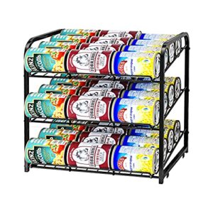aiyaka can rack organizer, 3 tier stackable can storage dispenser, for food storage, kitchen cabinets or pantry, storage for 36 cans, black