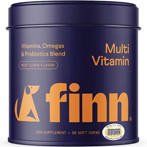 finn all-in-1 dog multivitamin - everyday vitamin supplement for dogs with probiotics, omega-3s, glucosamine + chondroitin | gut & immune health, joint support, heart health | 90 soft chew treats