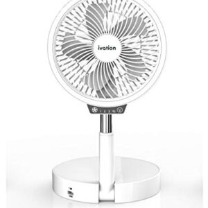 Ivation Battery Operated Portable Expanding Personal Fan with LED Light, Compact Folding Desk, Table & Pedestal Floor Fan with 39.5” Adjustable Height, 3-Speed Touch Control & USB Phone Charging Port