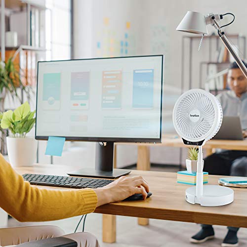 Ivation Battery Operated Portable Expanding Personal Fan with LED Light, Compact Folding Desk, Table & Pedestal Floor Fan with 39.5” Adjustable Height, 3-Speed Touch Control & USB Phone Charging Port