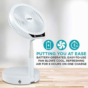 Ivation Battery Operated Portable Expanding Personal Fan with LED Light, Compact Folding Desk, Table & Pedestal Floor Fan with 39.5” Adjustable Height, 3-Speed Touch Control & USB Phone Charging Port