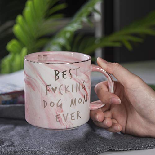 Dog Mom Gifts - Best Dog Mom Ever - Funny Birthday Gift For Dog Lovers Women - Gag Gifts for New Puppy Fur Baby Owners - Fur Mama Presents, Pitpull Pug - Cute Pink Marble Mug, 11.5oz Coffee Cup