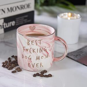 Dog Mom Gifts - Best Dog Mom Ever - Funny Birthday Gift For Dog Lovers Women - Gag Gifts for New Puppy Fur Baby Owners - Fur Mama Presents, Pitpull Pug - Cute Pink Marble Mug, 11.5oz Coffee Cup