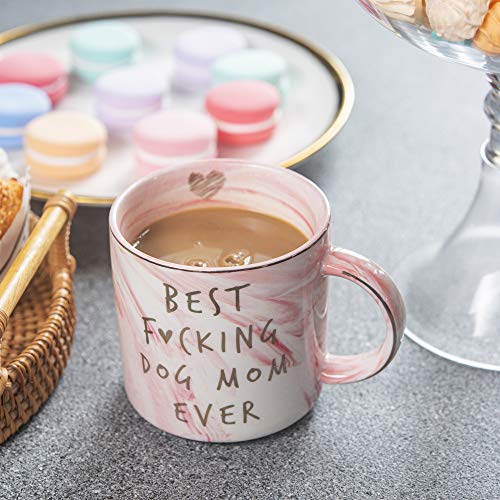 Dog Mom Gifts - Best Dog Mom Ever - Funny Birthday Gift For Dog Lovers Women - Gag Gifts for New Puppy Fur Baby Owners - Fur Mama Presents, Pitpull Pug - Cute Pink Marble Mug, 11.5oz Coffee Cup