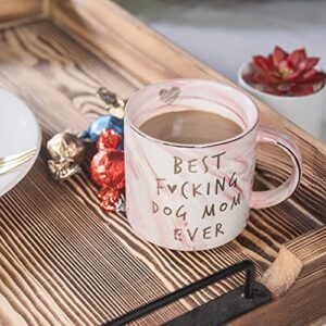 Dog Mom Gifts - Best Dog Mom Ever - Funny Birthday Gift For Dog Lovers Women - Gag Gifts for New Puppy Fur Baby Owners - Fur Mama Presents, Pitpull Pug - Cute Pink Marble Mug, 11.5oz Coffee Cup